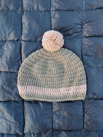 Adult Tan and Pink Crochet Beanie