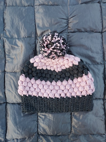Adult Black and Pink Crochet Beanie