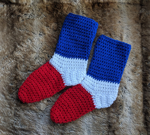 Red, white, and blue slipper socks
